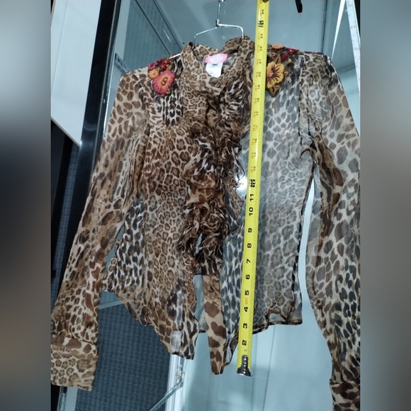 Blugirl By Blumarine size 4 ITA 38 silk leopard print sheer blouse - Picture 5 of 6